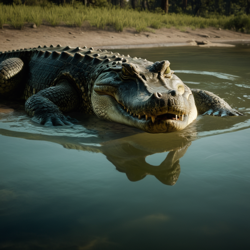 cinematic film still of  <lora:Red Dead Redemption style:1>
a crocodile is laying in the water with its mouth open,water,no humans,animal,reflection,monster,turtle , epic, Western, adventures, outlaw, Red Dead, Western United States, wild west, cowboy, cowgirl, Open world, 1900's, realistic, cinematic, film look, dramatic light, partially covered in shadows, gang, Western-themed action-adventure, Red Dead Redemption style, shallow depth of field, vignette, highly detailed, high budget, bokeh, cinemascope, moody, epic, gorgeous, film grain, grainy