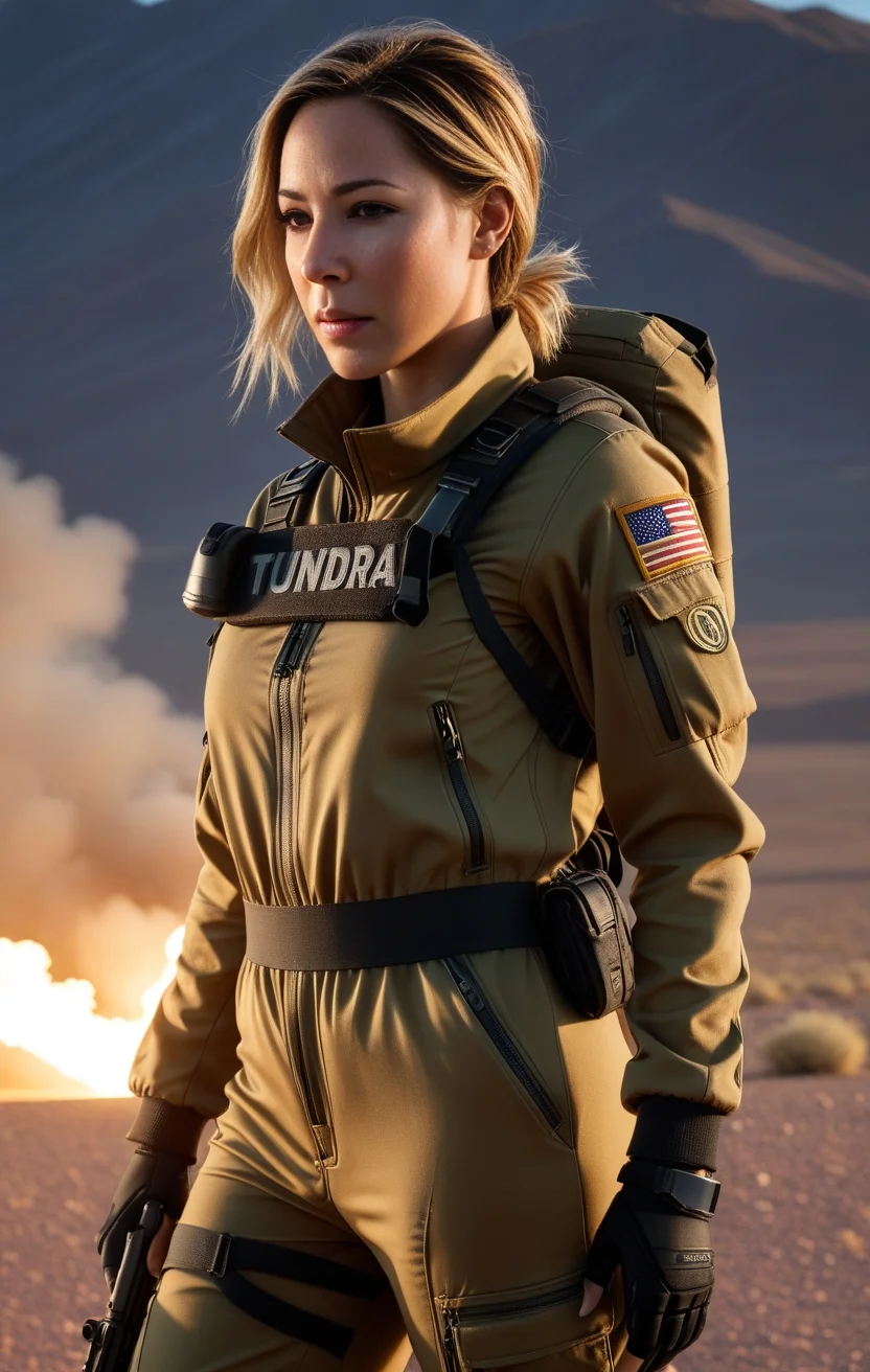 UHD, 4k, ultra detailed, cinematic, a photograph of Photorealism, a woman wearing ar tactical jumpsuit in a tundra, Photorealism, often for highly detailed representation, photographic accuracy, or visual illusion., epic, beautiful lighting, inpsiring octane render, octane redshift, trending <lora:HaiwanaKelekolio:1>