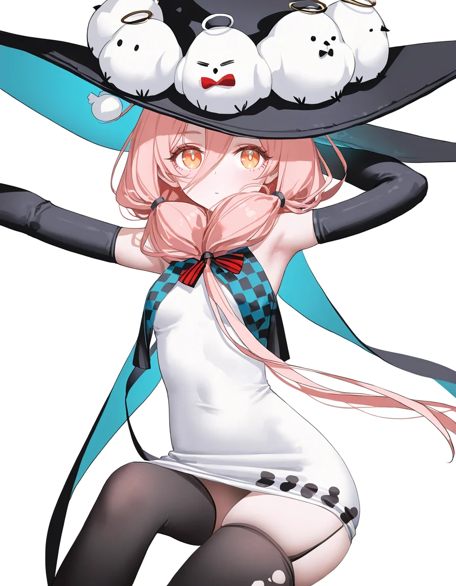 1girl,(simple background:1.1),(white background:1.2),solo,cowboy shot,qiaoshou,sitting,looking at viewer,<lora:qiaoshou-000012:0.8>,hat,asymmetric thighhighs,orange eyes,, masterpiece, best quality, very aesthetic, absurdres,newest, incredibly absurdres,, quan \(kurisu tina\),(artist:reoen:0.826446),(artist:machi:0.9),(artist:ningen_mame:0.9),(artist:sho_(sho_lwlw):0.9),(artist:rhasta:0.9),(artist:wlop:0.7),(artist:ke-ta:0.6),(fkey:0.5),(tianliang duohe fangdongye:0.5),(hiten \(hitenkei\):0.6),