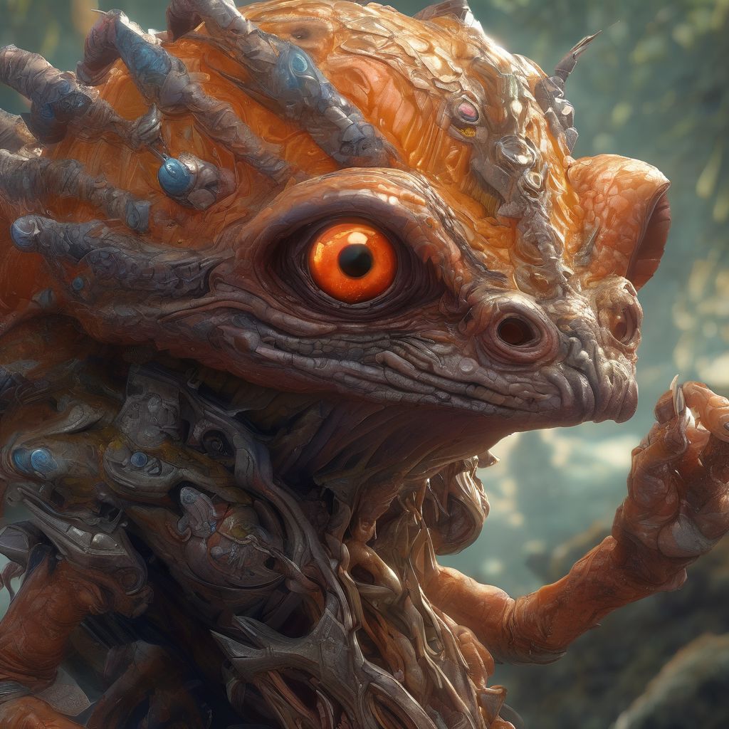 detailed expressive eyes, fantasy style, a cousin of the gummy doodlethorgle, the googly snargleboggle is a tiny creature that prospers in intense heat, dull orange glow, heat distortion in air around body,  building its assimplumized lairs in the flanks of active volcanoes on planet feebleflorm vii, here we get a good look at its scaly tail and intricate eyes as it lays in ambush to prey on the repulsive snickerdigger from the shadows of its fairyfrongled hideout, ultra high detail, ultra realistic, 8k