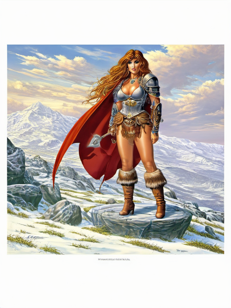 fantasy illustrations of by Elmore_Style_LX , Witches and warriors, sexy, skimpy, slutty, supermodel witch, adventure, cinematic, epic outdoor location, fantasy illustration, cinematic scene by forgotten realms, 1woman barbarian, skimpy armor, Huge breasts, bikini armor, sexy barbarian nude , with sword with a magic items, in the background epic winter sunset Fantasy masterpiece by Larry Elmore , dragonlance , <lora:Elmore_Style_LX-000010:0.7>