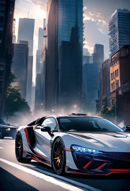 professional 3d model masterpiece,high score,great score,absurdres,  ., a cityscape with tall buildings and a cloudy sky in the background [12] ,<lora:R0k00M0t0rV3h1c13HD:1>, (R0k00M0t0rV3h1c13HD, car, ground vehicle, motor vehicle, vehicle focus, Cornelisz Hendriksz Vroom, panfuturism),Fitz Henry Lane [3],train [1], . octane render, highly detailed, volumetric, dramatic lighting