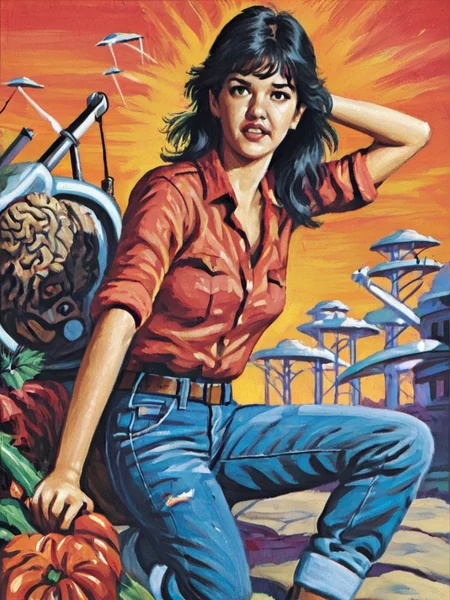 a solo portrait of a phoebe cates, with long dark hair
<lora:Mars_Attacks_XL_Topps:1>