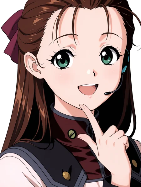 masterpiece,best quality,newest,1girl,solo,
<lora:miho_miho_ilxl_v1.2:1>,miho_miho,green eyes,m_hs,single ear headset,m_clothes,pencil_skirt,
<lora:Fixhands_anime_bdsqlsz_V1:1>,white_background,simple_background,looking_at_viewer,open mouth,smile,finger to own chin,upper_body,portrait,