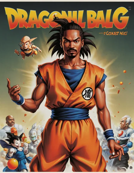 dragonball g, snoop dogg dressed as goku, classic movie poster