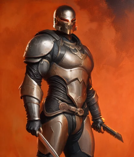 A realistic detail of a mid-range:2, full-torso:2 character portrait of a(n) (CHV3CCyberpunk.knight in armor) costume with artistic scenery in the background, trending on artstation, 8k, hyper detailed, artstation, concept art, hyper realism, ultra-real, digital oil painting, cinematic, art award, highly detailed, attractive face, facial expression, professional hands, professional anatomy, 2 arms
