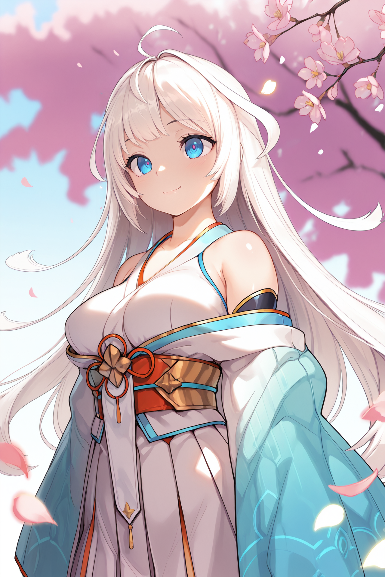 masterpiece, best quality, amazing quality,8K,high resolution  <lora:nagi_ayrb_0.3:1>
nagi_ayrb,kimono,kote,pleated skirt,
upper body,  smile, standing under cherry blossom, petals falling, breeze, arms at sides,
daylight, glowing petals, sunlight through leaves, soft focus,depth of field,