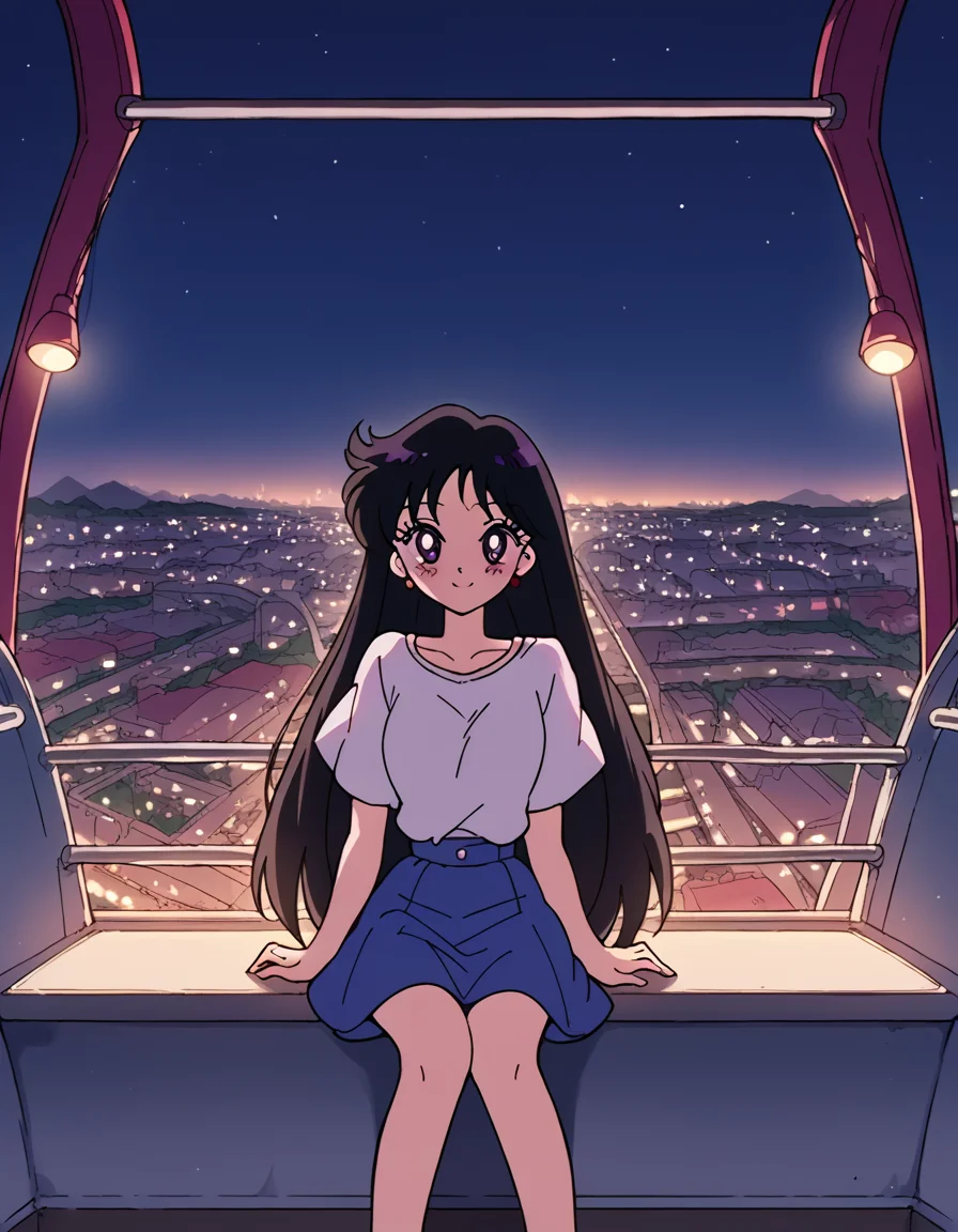 score_9, score_8_up, score_7_up, source_anime, <lora:rei-hino-s3-ponyxl-lora-nochekaiser:1>, rei hino, black hair, diadem, long hair, purple eyes, parted bangs,, <lora:ferris-wheel-interior-ponyxl-lora-nochekaiser:1>, ferris wheel interior, ferris wheel, gondola, cityscape, amusement park, city lights, night, fireworks, aeriel firworks, night sky, city, skyline, sky,, sitting, smile, blush, looking at viewer,,