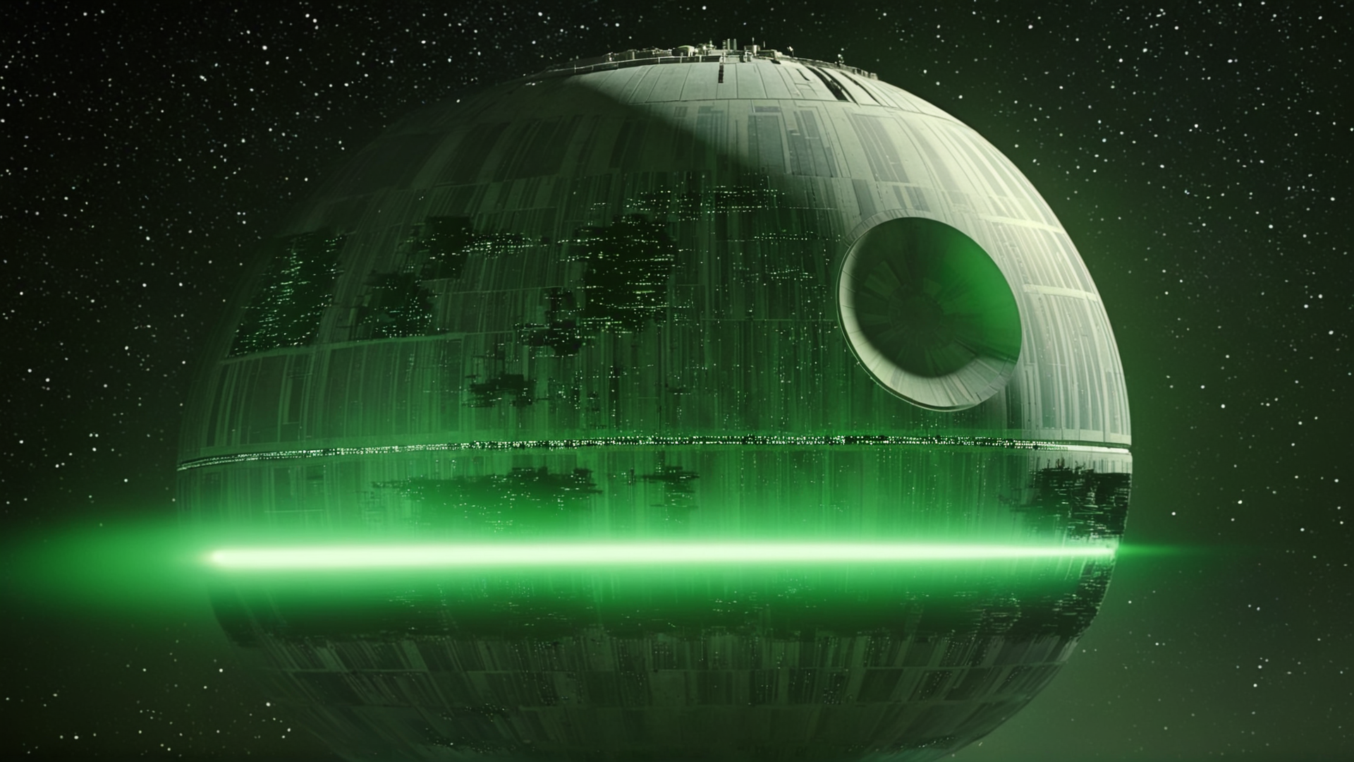 cinematic film still of  <lora:star wars style:0.2>
<lora:detailed:0.4> detailed
<lora:perfection style:0.4> perfect
<lora:PerfectEyesXL:0.5>
 <lora:Chiaroscuro Lighting Style:0.3>
 <lora:Death Star II:0.9>
Death Star II a large star wars death star with green beam lights generated from surface,in star wars style,sky,signature,no humans,star (sky),scenery, shallow depth of field, vignette, highly detailed, high budget, bokeh, cinemascope, moody, epic, gorgeous, film grain, grainy
