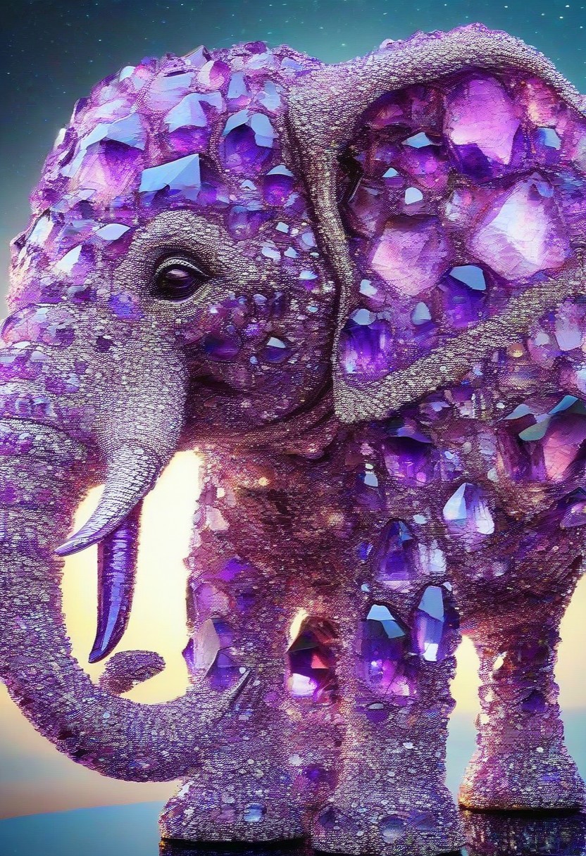 absurd resolution, best quality, ultra-detailed, perfect anatomy, perfect eyes, 
made of sparkling amethyst crystals, 
elephant,