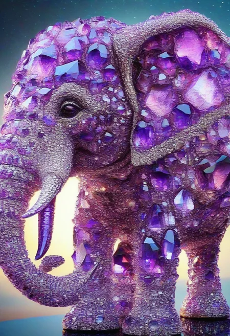 absurd resolution, best quality, ultra-detailed, perfect anatomy, perfect eyes,
made of sparkling amethyst crystals,
elephant,