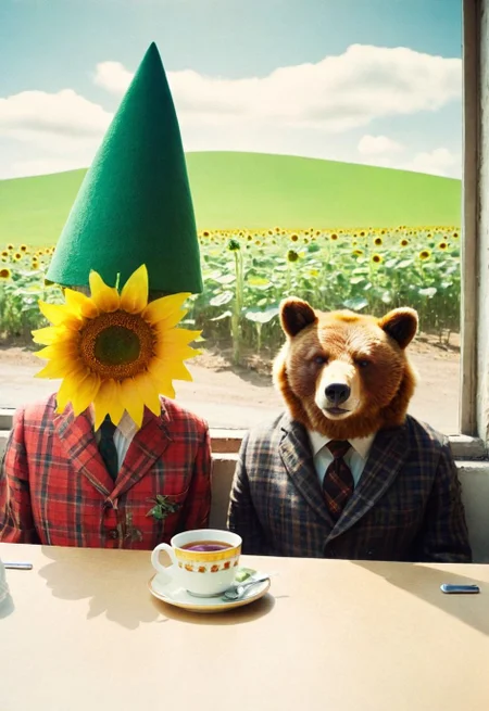A fox in a plaid suit and a bear in a green hat sip tea and nod in appreciation. Nearby, a single, enormous sunflower watches on, gently swaying as if listening. A soft breeze drifts through, carrying the scent of freshly baked bread from a cozy-looking bakery somewhere just out of sight.
Specular glossy Lomography((Introduce quality iteratively))
((Don't you understand what I'm trying to say?
Can't you feel the fears I'm feeling today?
((evocative depth of field)(absolute sharpness)(true black point)(art of genius)(relativistic gradients)((vibrant colorful saturated hues))((dark corners vignette))(introduce sharpness) Proclamation 2040 into 48 STAT 1, TITLE I, SECTION 1 amended 2b of TWEA, 12 U.S. Code 95b = all enemies are mortal enemies, all war is total war, with only one crime possible, losing.
<lora:Surrealismq:1> Surrealismq
<lora:super_16mm_film style:1> super_16mm_film style
<lora:rebecca_ferguson_20:1>