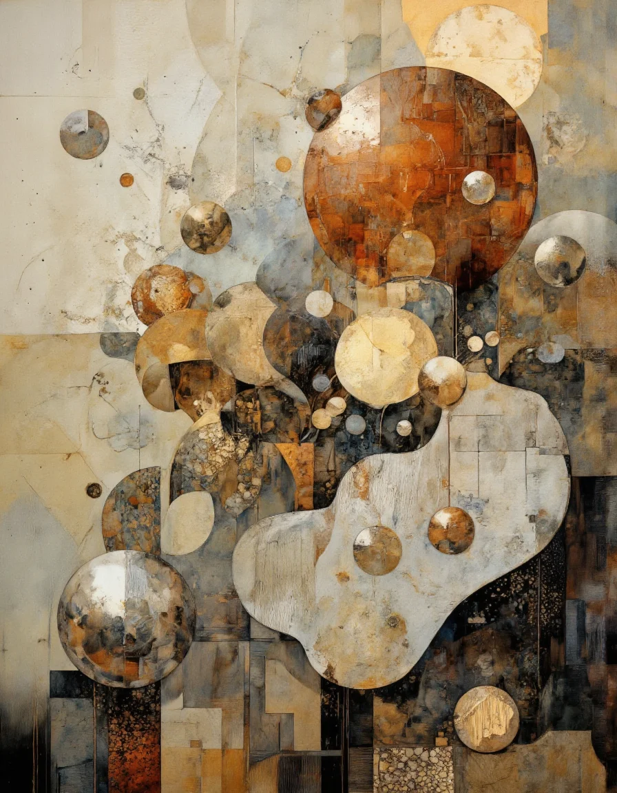 In this ethereal masterpiece, metallic sculptures juxtapose effortlessly against a subtle backdrop of misty neutral hues. Exquisite curvatures and geometric shapes converge harmoniously, creating an illuminating realm of polished metallic surfaces. Shimmering copper, gleaming silver, and lustrous gold hues dance in perfect balance, highlighting the intricate play of light and shadow cast upon these celestial forms. A halo of diffused radiance envelops each piece, enhancing their textured depths and metallic brilliance while allowing delicate details to emerge from obscurity. The composition conveys a serene yet mesmerizing atmosphere, as if suspended in a dreamlike limbo between reality and fantasy. The tantalizing interplay of colors within this transcendent realm creates a profound sense of depth and grandeur that invites the viewer into an enchanting voyage through abstract metallic beauty. This captivating artwork evokes emotions of boundless curiosity and reverence reminiscent of the timeless works by artists such as Giorgio de Chirico or Paul Klee, while asserting a unique, modern artistic sensibility. With every observation, a new nuance unfolds, as if a never-ending story waiting to be discovered through the lens of metallic artistry.