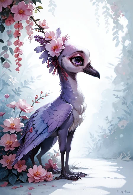 score_9, score_8_up, score_7_up, rating_questionable,score_9, score_8_up, score_7_up, BREAK,lavender crane,lilac feathers,highly detailed,intricate details,warm and cozy,