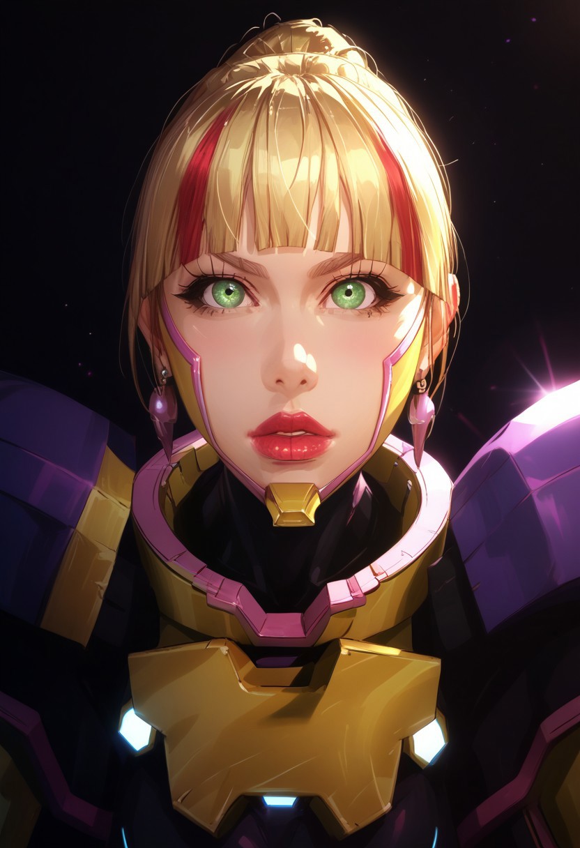 score_9, score_8_up, score_7_up, score_6_up, score_9, score_8_up, score_7_up, score_6_up, masterpiece, high quality, (best quality:1.1),  simple, cartoon, blush, horny, KK_Anime,
1girl,
solo,
blonde hair,
Long hair,
red streaks,
ponytail,
earrings,
green eyes,
red lips,
mecha bodysuit,
medium breasts,
dynamic pose, extreme detailed eyes, colorful, highest detailed, vibrant colors, high contrast, (8K UHD:1.2), (photorealistic:1.2), (realistic photo of:1.2), (Masterpiece:1.2), (Best Quality:1.2), shiny skin, glossy skin Bokeh DOF, (Masterpiece:1.3) (best quality:1.2) (high quality:1.1), high details,  warm light, looking viewer ,  photoshoot ,Expressiveh,