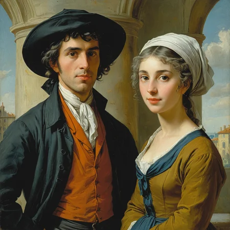portrait of a wandering man and scholar <lora:tbh152-sdxl:0.5> style of Élisabeth Vigée-Lebrun