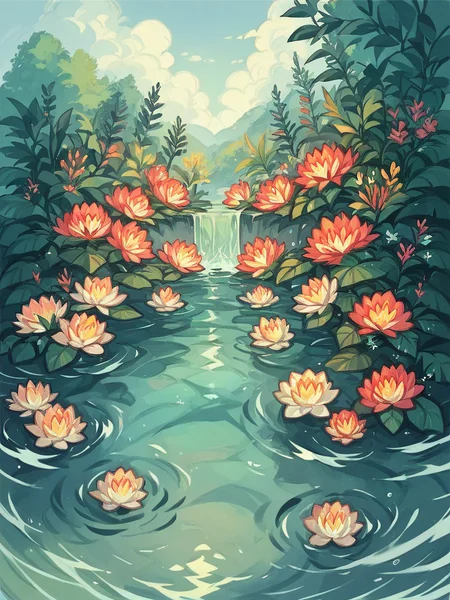 score_9, score_8_up, score_7_up, score_6_up, score_5_up, score_4_up, tiger <lora:yum4rtXLP:0.7> yum4rt, plants, water, flowers