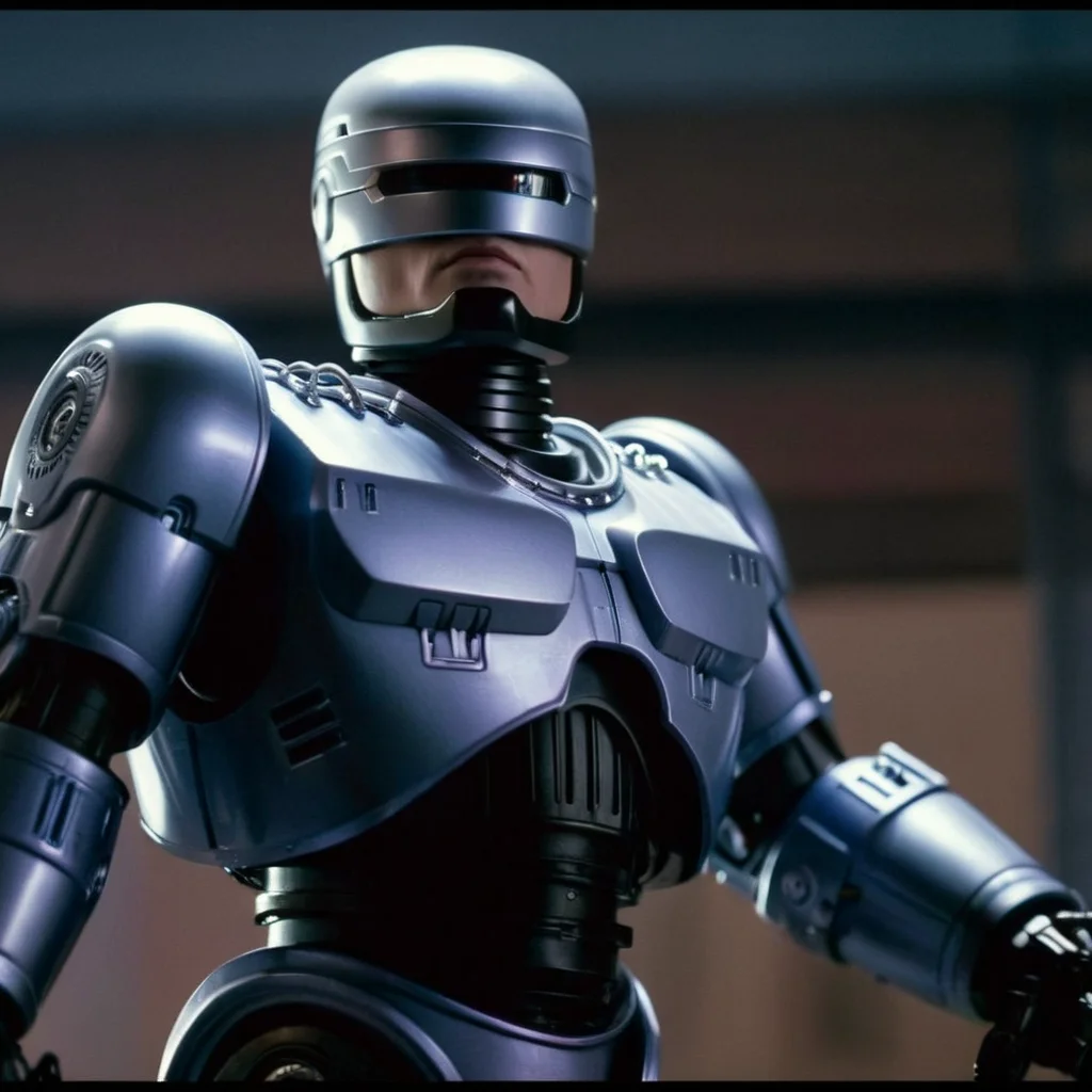 cinematic film still of <lora:RoboCop 1987:1.2>
RoboCop 1987 a large robot standing on top of a metal stand, shallow depth of field, vignette, highly detailed, high budget, bokeh, cinemascope, moody, epic, gorgeous, film grain, grainy