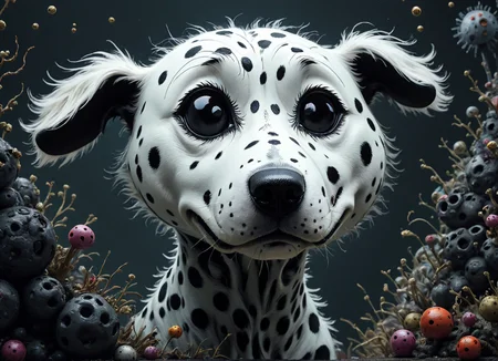 2d, sad scenery, elitist,scribble dalmatian head close-up , highly detailed, Despicable, Direct light, deep greentrending, eerie,gritty robotics <lora:fx-01:1.2> <lora:surrealism-v1:1> <lora:art-v5:.35> <lora:alien-species:.5>