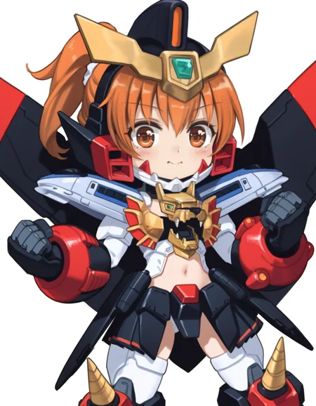 (score_9:0.9),score_8_up,score_7_up,rating_safe,(zPDXL3),(zPDXL),anime_style,
<lora:GaoGaiGar girl ponyXL v1:0.75>,
gaogaigar, 1girl, blush stickers, solo, chibi, clenched hands, mecha musume, smile, white background, personification, black thrusters, full armor, doll joints, gold breast armor, white shoulder armor, black armored skirt, black headgear, black mechanical gloves, v-fin