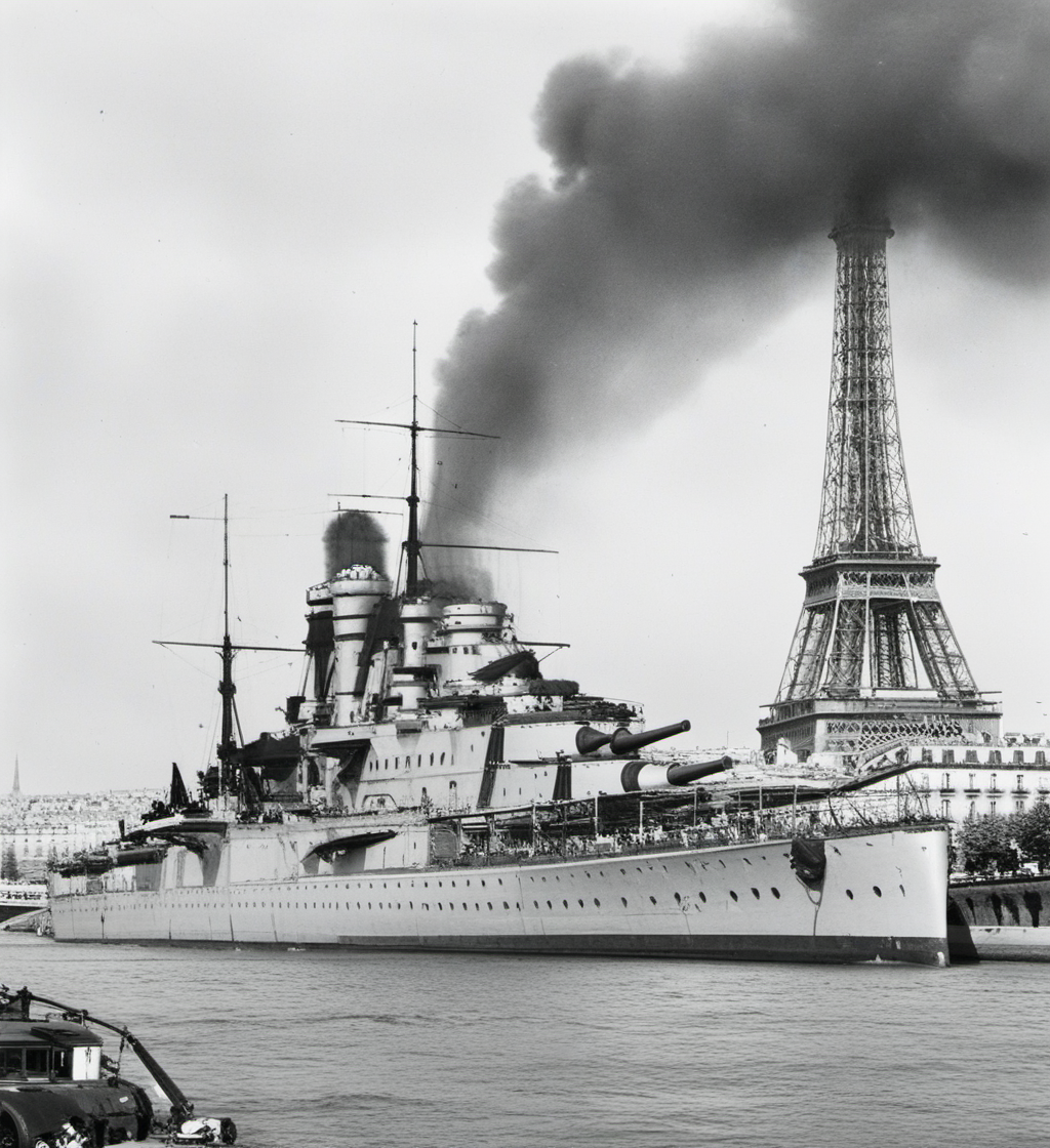 battleship,  Black and white photos, city, Paris<lora:BATTLESHIP:0.7>