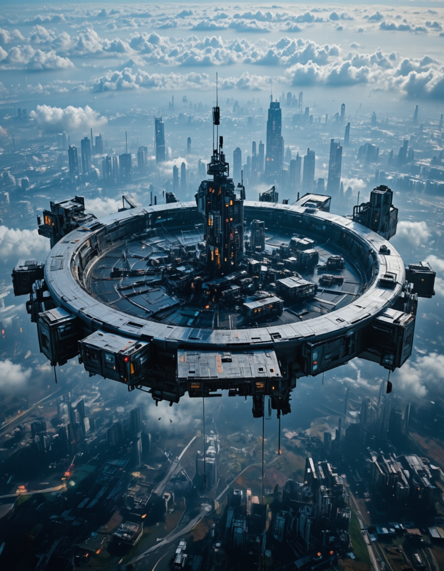 <lora:Space_Stations_ST01_Flux:0.7> st01, space station, in space, far above ground, lights, city on space station, lights, landing platforms, cyberpunk, above sky, kanji, war paint, white
