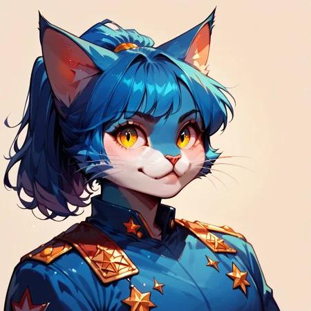 Audr3yC4t, blue anthro cat,
score_9, score_8_up, score_7_up, score_6_up,
Captain of a starship, commanders uniform, command deck, portrait,