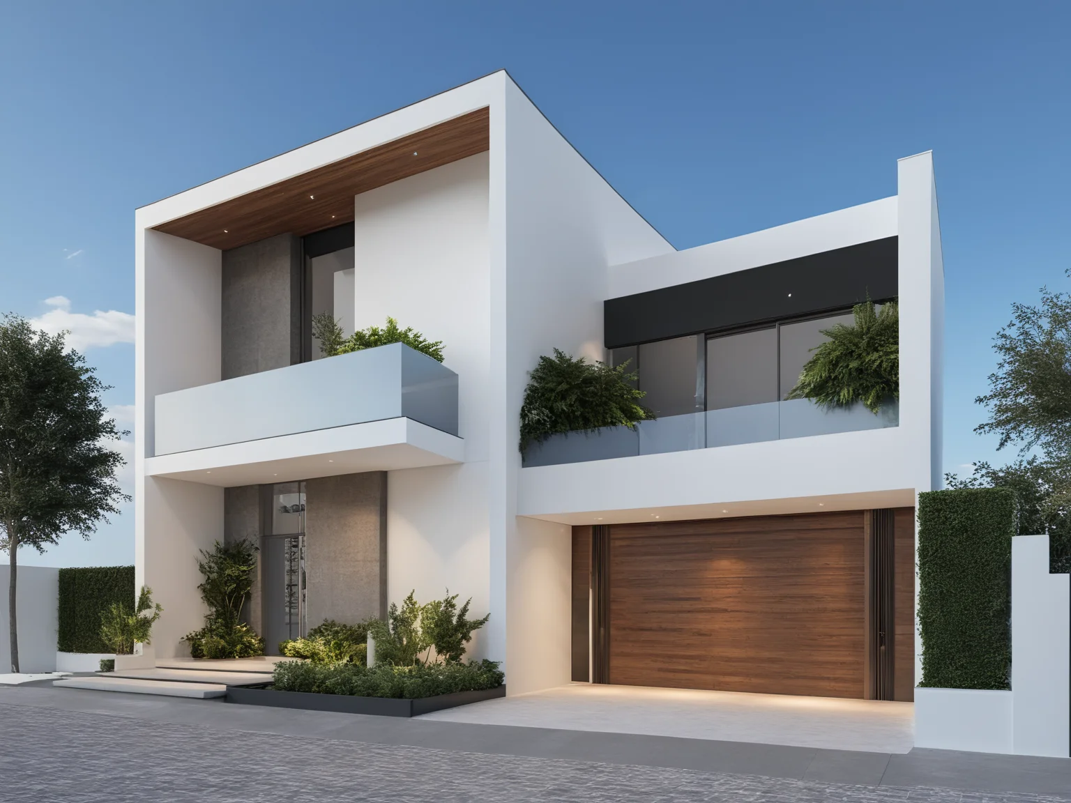 Architectural style Architectural style, <lora:JJsMInimalistStyleHouse_XL:1>, ((MInimalist Style House)),(masterpiece) , ((best quality)), dramatic lighting, high quality outdoors, sky, day, cloud, tree, blue sky, building, scenery, road, real world location, sunlight, enough detail, high resolution,super realistic, Photorealistic, highly detailed, balcony, plants, door, car, paving, , architectural drawing, highly detailed , . Clean lines, geometric shapes, minimalist, modern, architectural drawing, highly detailed