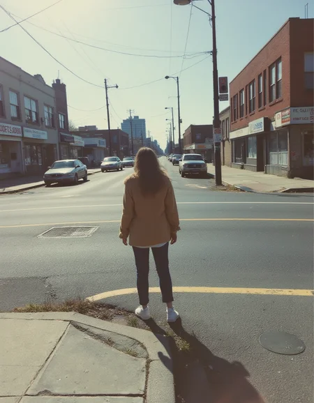 A random picture I took of my friend before we crossed the street to go to the store. She was standing on the corner waiting to cross. She had no idea I even took this picture. <lora:retrograde-80s:0.8> retr0grade80s