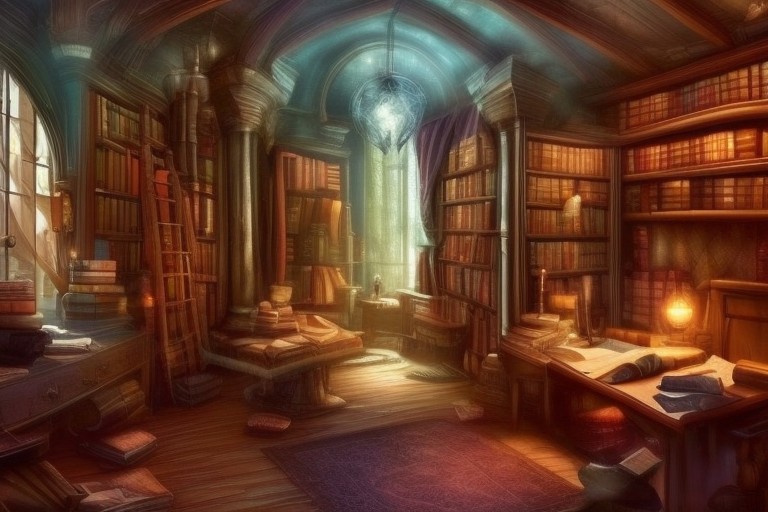 a fantasy bedroom that is also the owner's personal library with books everywhere
FanStu