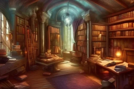 a fantasy bedroom that is also the owner's personal library with books everywhere
FanStu