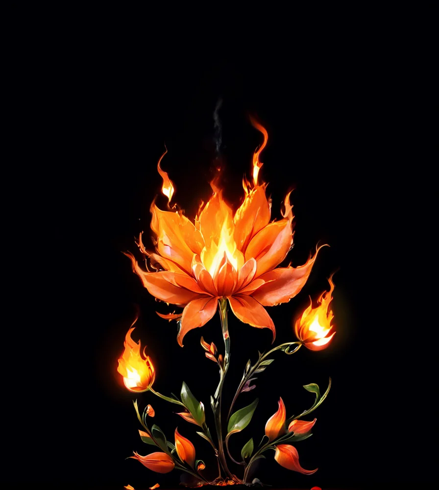 score_9, score_8_up, score_7_up, score_6_up, score_5_up, score_4_up,
<lora:fire:0.8>,
firemode, , black background, solo, no humans,,fire flower,petal,fire plant ,glow