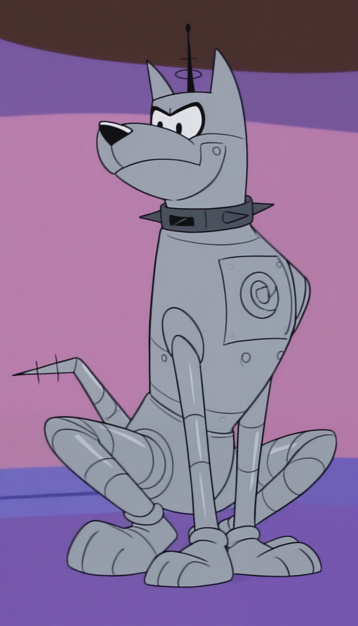 masterpiece,best quality,amazing quality, 1boy, solo, sentroS3, robot dog, silver skin, spiked collar, antenna, robot tail, full body,