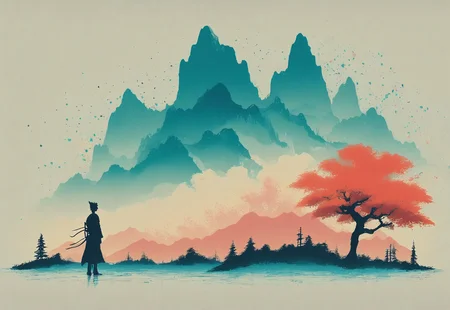 score_9, score_8_up, score_7_up, cinematic photo, dramatic lighting, ((1man, walking samurai, samurai silhouette)), [[[ponytail hairstyle]]], pink sky, big pink trees, yellow grass patch, asain style, David Hockney, Ascii art, gongbi, traditional chinese painting style, neon colors, perfect anatomy, flat color, simple background, <lora:Neon_Splash_Art_for_Pony:1>