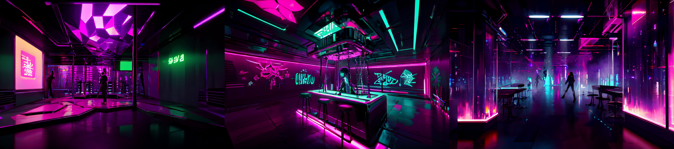highly insanely detailed, masterpiece, top quality, best quality, highres, 4k, 8k, RAW photo, (very aesthetic, beautiful and aesthetic), 
__lazy-wildcards/subject/env-bg-interior/cyberpunk_club/prompts__, 
<lora:Cyberpunk_Club:0.8>, 
(1girl:1.3), 1other, 
__lazy-wildcards/dataset/background__,âââ