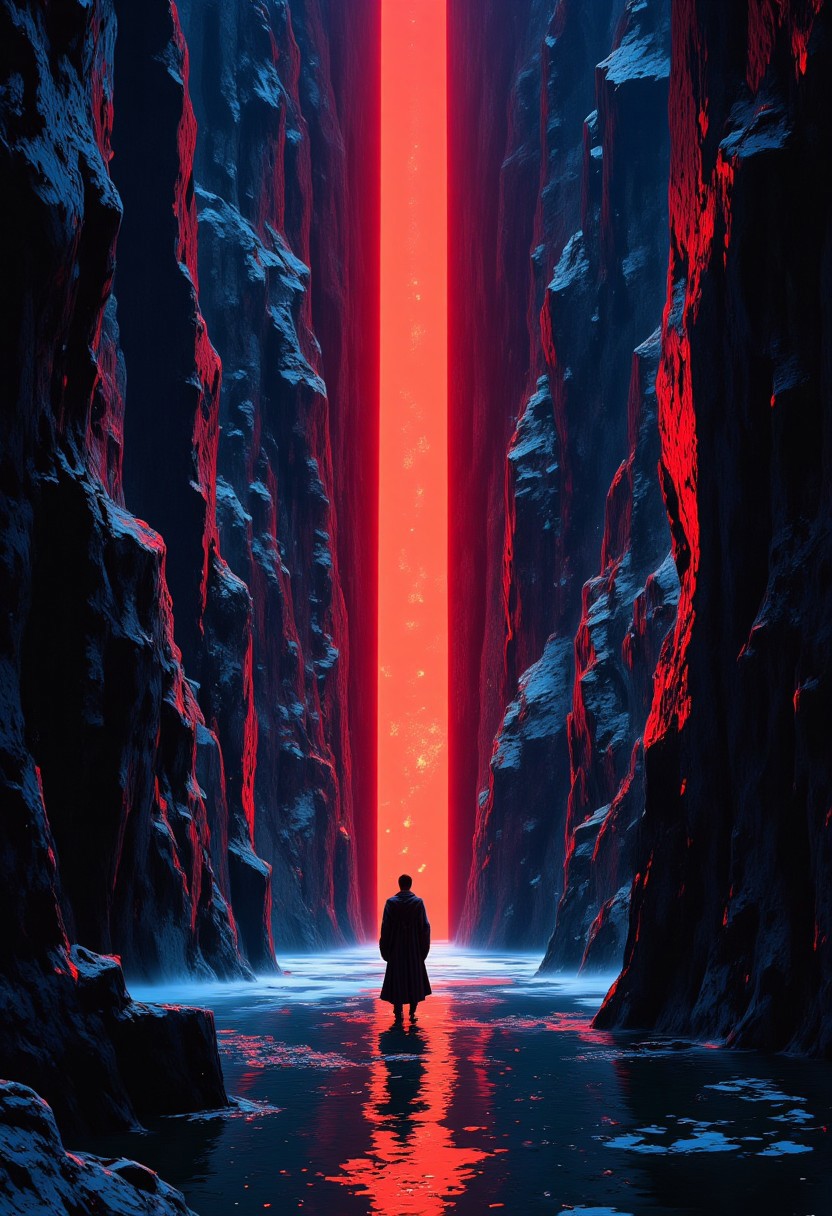 ((ne0nfant4sy, mythp0rt)), A hyper-realistic image, Seen from above, seen from front, Perfect smooth illustration, ultra detailed, hyper realistic. 4K 8K 16K 32K. « With a luminous red arrow the book indicated a tall portal in the middle of a group of crystal towers built in vertiginous shapes. Coming out of the portal, walking towards us, stands a beautiful woman named Jiao Jaro. She is indicated by a red dot over her head, and her beautiful face is looking toward the river. Bridges of black glass link the towers to one another, and fair maidens enjoy a peaceful walk thereupon, gazing at the river below. »»
nt4sy, midjourney_whisper_avant_couture