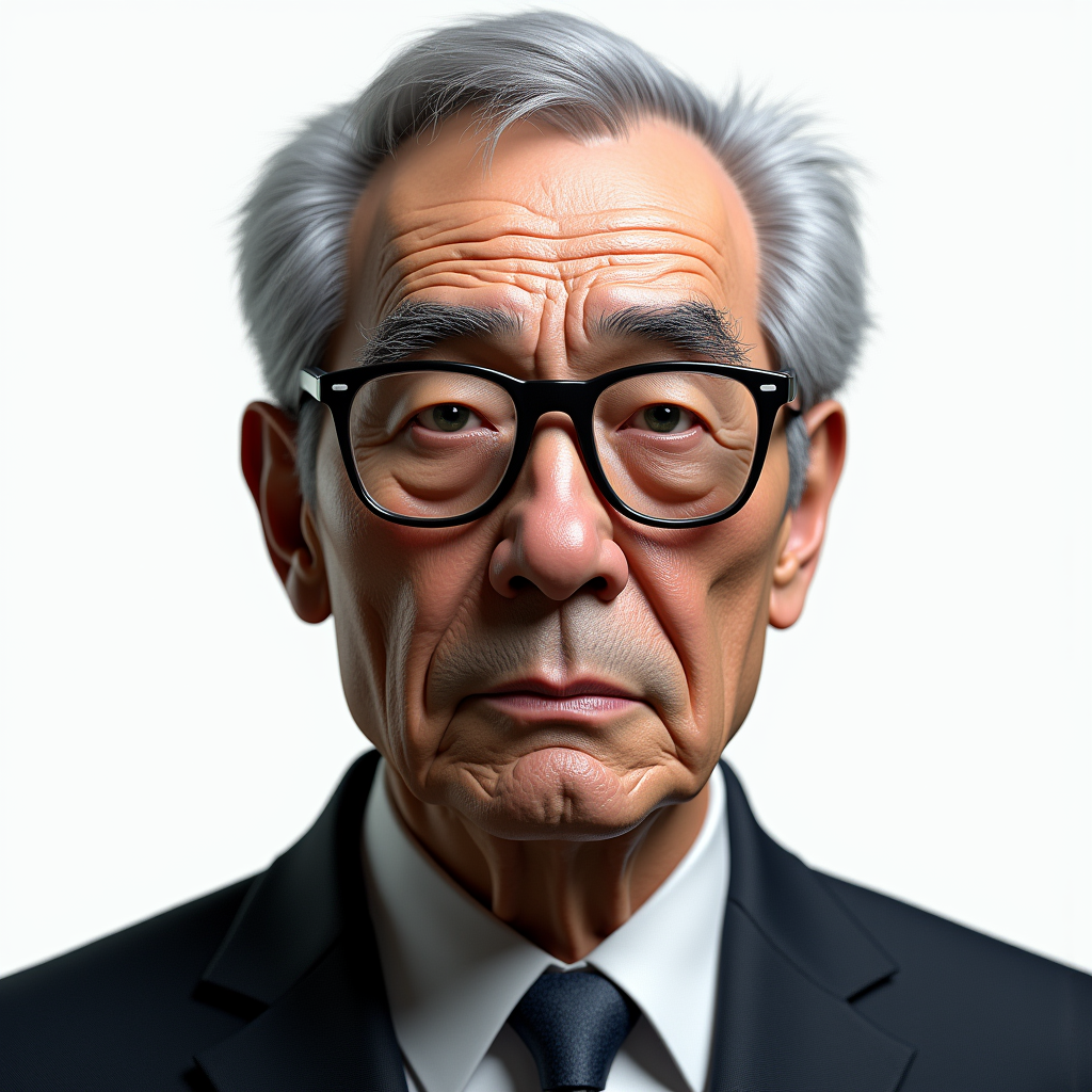 <lora:detailed photorealism style v3:1>
detailed photorealism style, hyperrealism art style, realistic textures, photorealistic style, Hyperrealism (visual arts), A cinematic skin texture style still image of a man with glasses and a suit jacket, detailed wrinkles, skin tags, perfect skin tone color, stretch marks, hyperrealism, realism, unrealengine, realistic, detailed skin pore, film still, still photography style, sharp style, detailed style, perfect style, perfection style, Kodak film skin color tone style, fujifilm skin tone color style, professional photography style, skin textured, skin texture style, perfect face, perfect mouth, perfect nose, perfect lips, perfect eyes, perfect ears, perfect skin, perfect skin pores, perfect body, perfect hair, very detailed skin pores, perfect skin texture style, solo, simple background, shirt, black hair, 1boy, white background, closed mouth, grey hair, male focus, necktie, glasses, collared shirt, portrait, old, old man, wrinkled skin, blurry, facial hair, photorealistic, Japanese