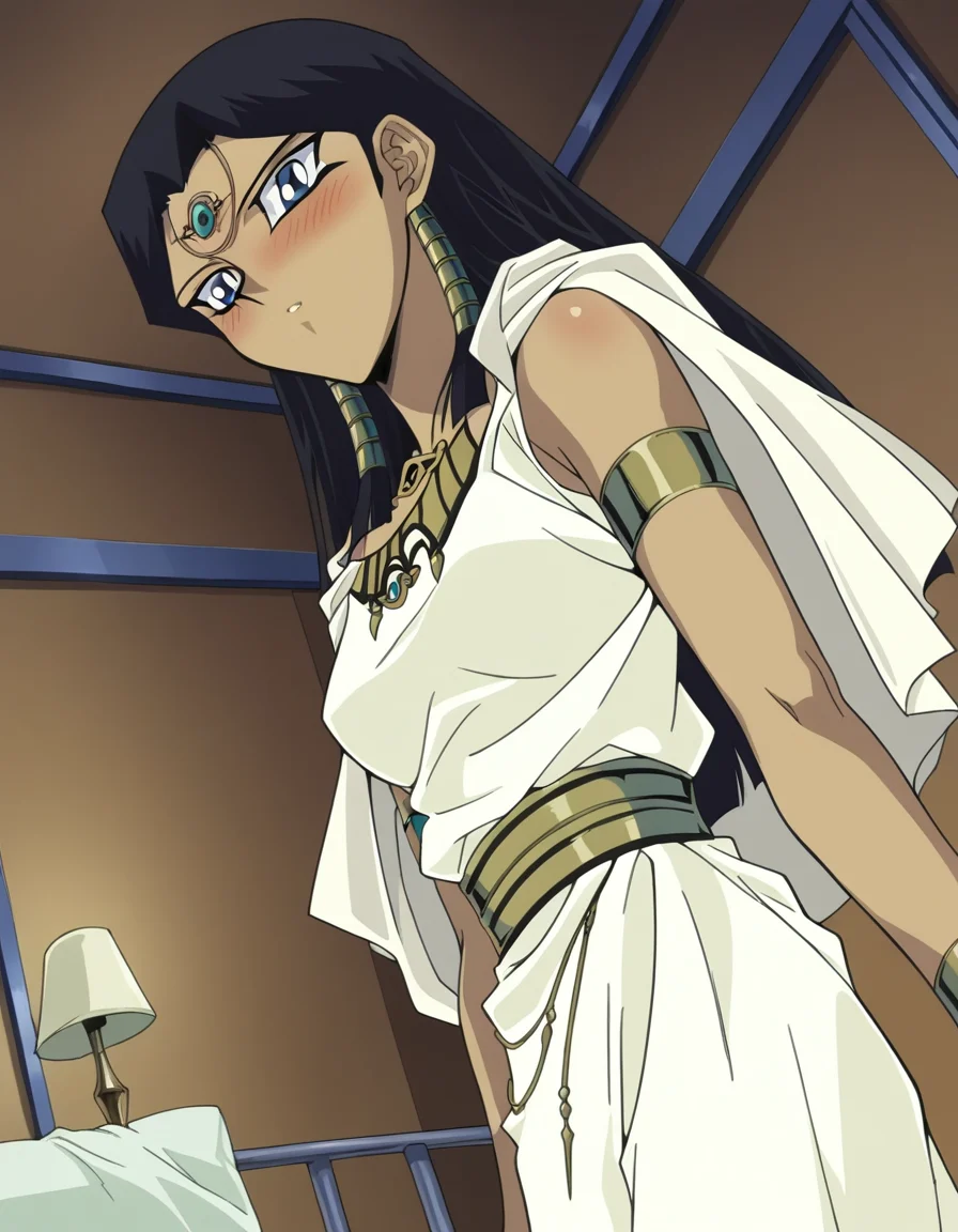 score_9, score_8_up, score_7_up, source_anime,
ishuzuishtar, <lora:ishuzu-ishtar-anime-ponyxl-lora-nochekaiser:1>,
ishuzu ishtar, blue eyes, dark skin, dark-skinned female, black hair,
dress, jewelry, armlet,
indoors, bed, bed room, on side, blush, drunk,
looking at viewer, dutch angle, cowboy shot,
