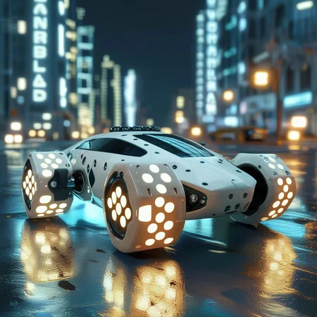 dice futuristic car in city night<lora:dice:1>
