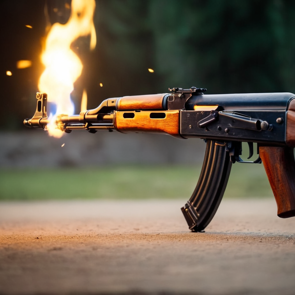 cinematic film still of  <lora:AK-47:1.5>
AK-47 a gun with a muzzle flash flame coming out of it perfection, shallow depth of field, vignette, highly detailed, high budget, bokeh, cinemascope, moody, epic, gorgeous, film grain, grainy
