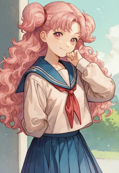 score_9, score_8_up, score_7_up, 1girl tetia pink hair pink eyes long hair wavy hair, light smile, serafuku, school uniform, pleated skirt
<lora:witch_hat_atelier_2:1>