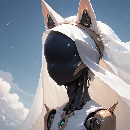 Score_9, score_8_up, score_7_up, Sent1nel, faceless, android, veil, close up, animal ears, scenery, flat chest,