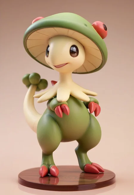 score_9, score_8_up, score_7_up, score_6_up,anime, 1girl, solo, Breloom, Pokemon (creature), green body, mushroom head, two claws, tail. Chibi