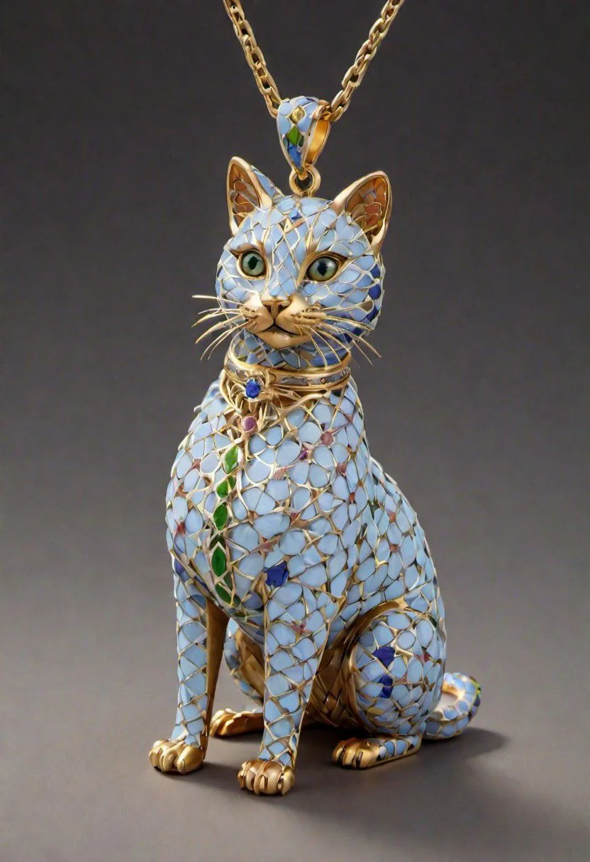 Cat in Faberge style. Pendant on a chain <lora:Zellij:1> zlj-xl