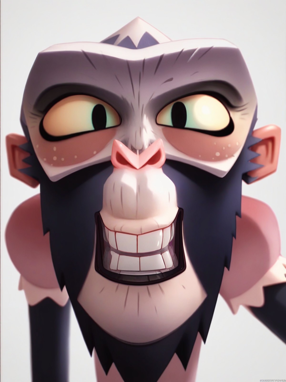 score_9,score_8,score_7,source_furry,
<solo:1.5>,
<1girl:1.5>,
mrs_simian, miss_simian, lucy_simian, cartoon, on_model, solo, 1girl, teeth, female focus, smile, looking at viewer, meme, grin, facial hair, upper body, primate girl,
<white background:1.5>,
<simple background:1.5>, 
<lora:Lucy_Simian_Gumball_Pony:1> miss_simian