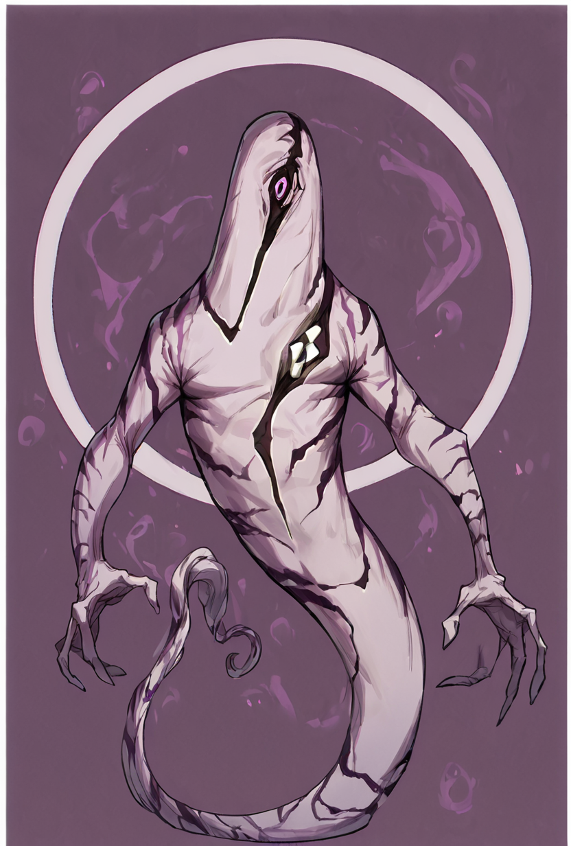 score_9, score_8_up, score_7_up,,  good quality ,, character focus, solo, , best quality , detailed background,  <lora:ghostfreak-05:1> ghostfreak, solo, no humans, purple eye, stripes, ghost, simple background, purple background, white borders,