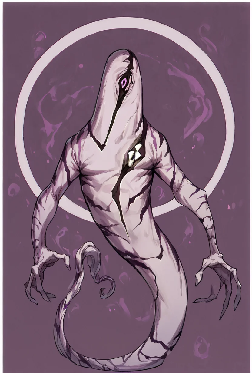 score_9, score_8_up, score_7_up,,  good quality ,, character focus, solo, , best quality , detailed background,  <lora:ghostfreak-05:1> ghostfreak, solo, no humans, purple eye, stripes, ghost, simple background, purple background, white borders,