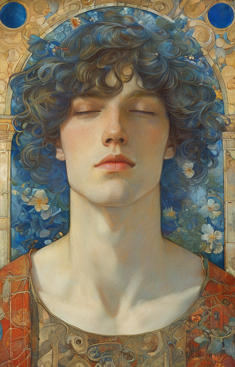 masterpiece,best quality,<lora:tbh140-sdxl:0.7>portrait of knight,illustration,style of Jean Delville,symbolism,colorful,