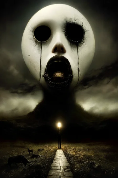 lowbrow, the passing of time at the end of the world, horror, ultra-detailed, surreal, strange, haunting,