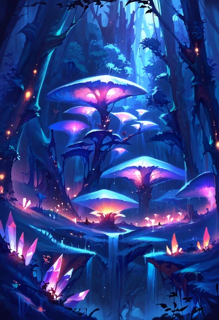score_9, score_8_up, score_7_up, score_6_up, source anime, black background,
bioluminescence, crystal, fantasy, forest, glowing, nature, no humans, outdoors, scenery, tree, night, night sky,
masterpiece, best quality, very aesthetic, absurdres
<lora:bioluminescence_monmusu_v15:1>